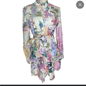 Zara Linen Blend Floral Button Down Mini Dress